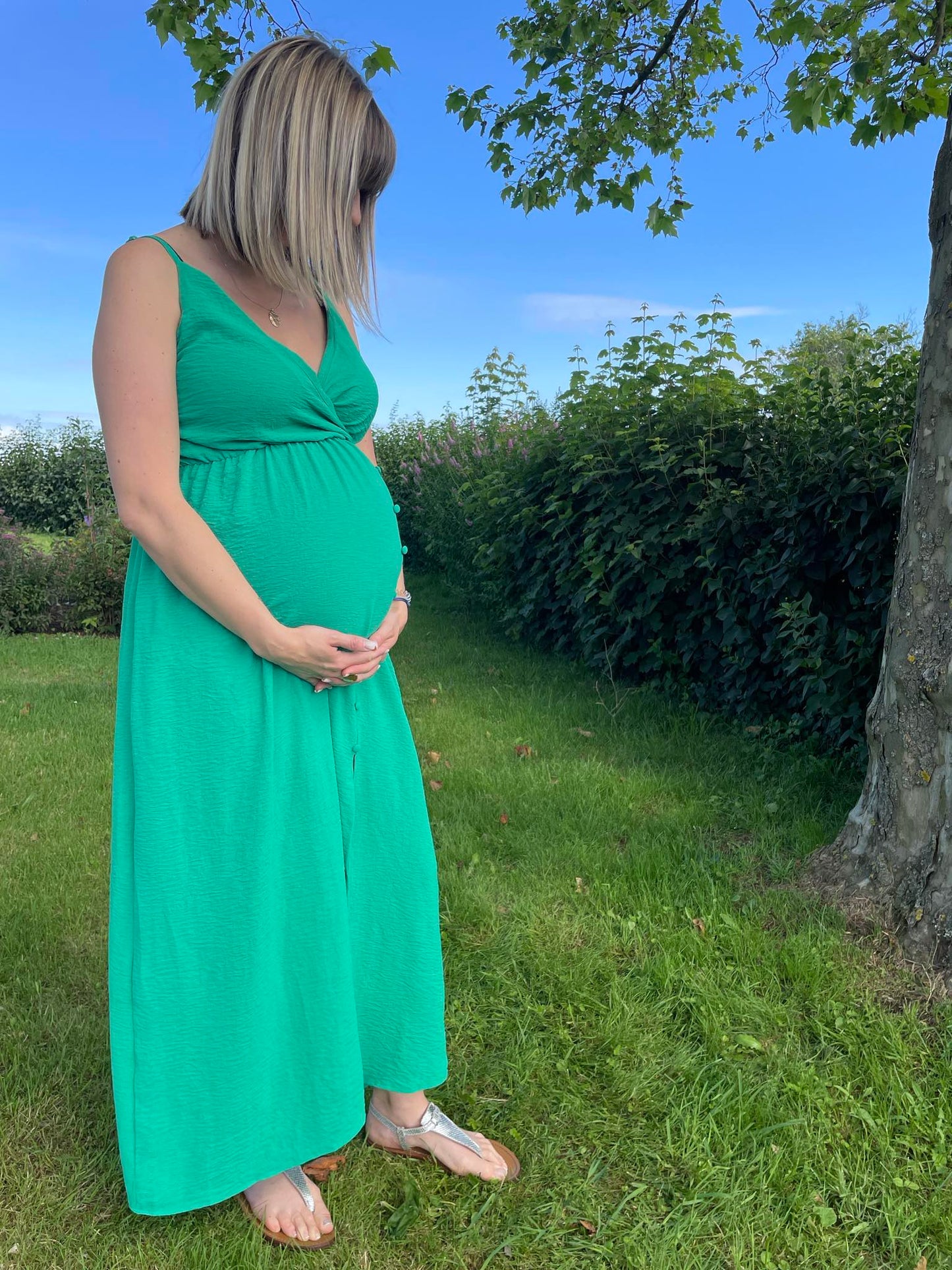 Robe longue unie verte pour femmes enceintes 